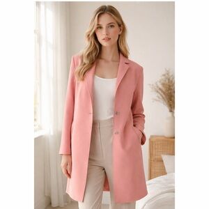 Pink Longline Open Front Coat Jacket | Soft Stretch | Pockets | Women’s M